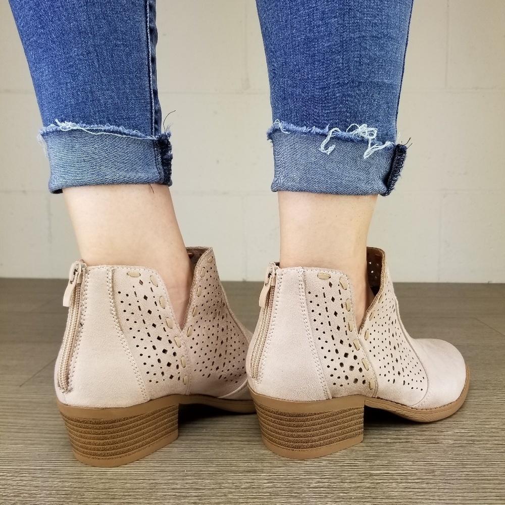 Dusty Rose Perforated Cut Ankle Booties-  B1 - Picture 7 of 8
